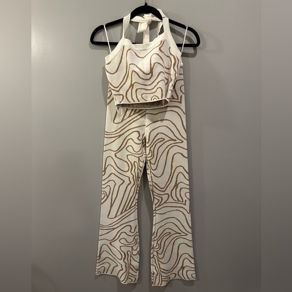 Blue Blush Mocha Swirl Halter Top and Pants Matching Set Size S Cream Multi - Picture 5 of 16